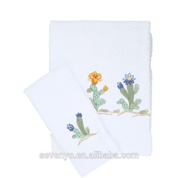 China Manufacturer Luxury Embroidered Cactus towel set HTS-127 wholesale